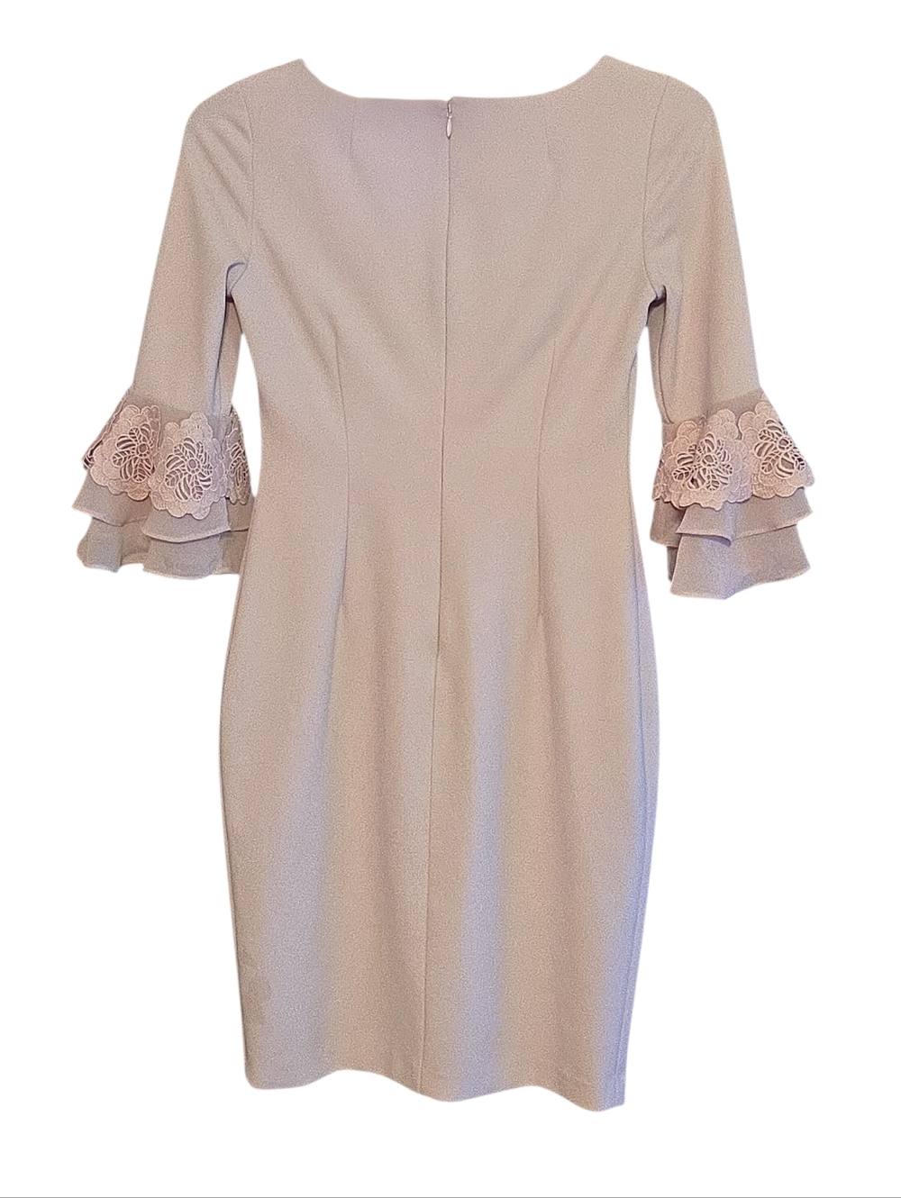 Calvin Klein Pink Blush Floral Lace 3/4 Sleeve Midi Sheath Dress Size 6 - Picture 3 of 6